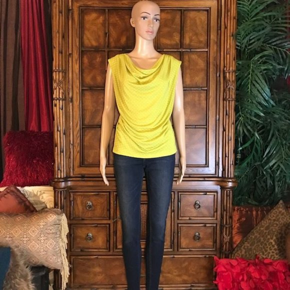 Jones New York Lime Dot Drape Front Sleeveless Top - Picture 3 of 12